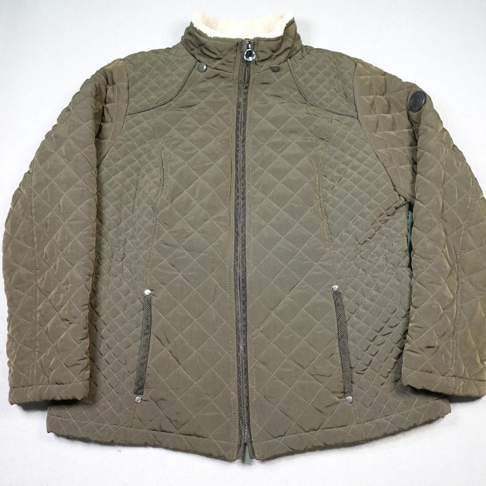 Laundry By Shelli Segal Jacket Womens XL Green Quilted Faux Fur Lined Coat